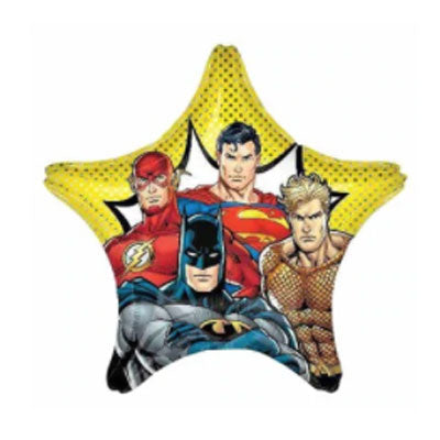 Justice League balloons for the superhero fans supporting Batman, Superman, Wonder Woman, Aqua Man and Flash