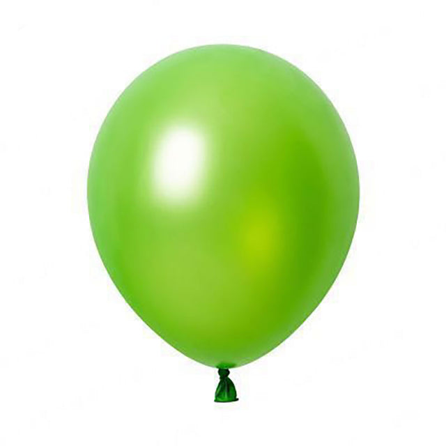 12 inch lime green pearlised coloured balloon filled with helium.