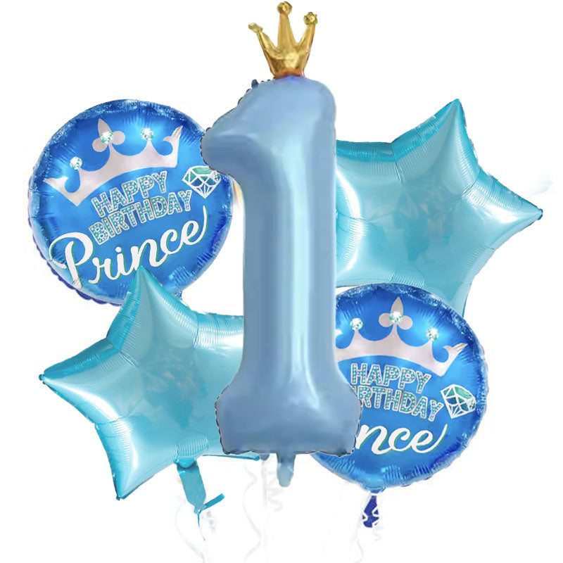 Blue Prince Crown 1st Birthday Balloon Bouquet
