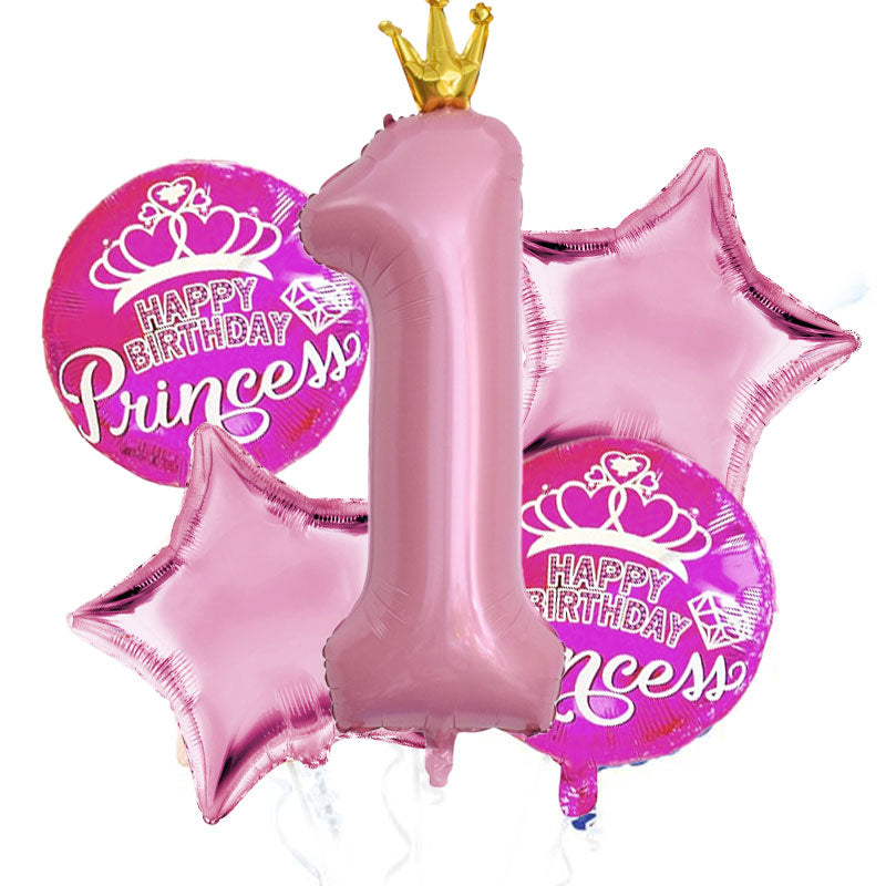 Pink Princess Crown 1st Birthday Balloon Bouquet