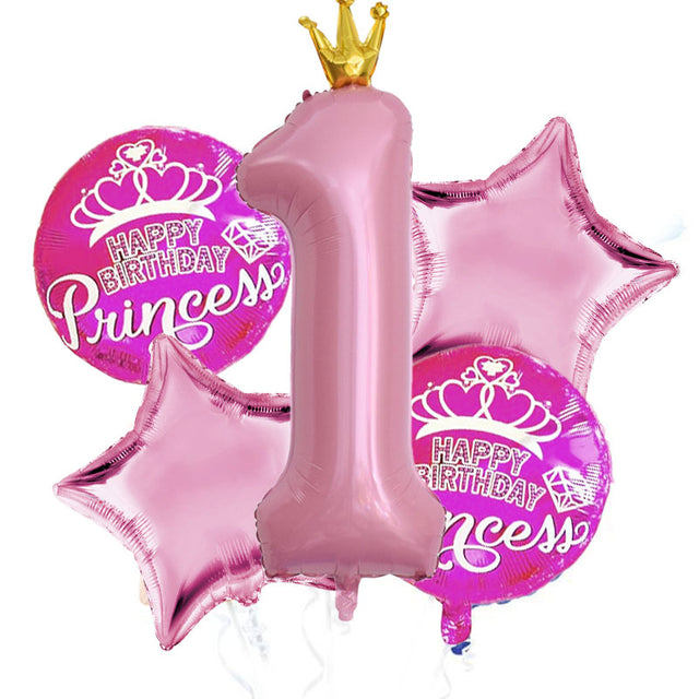 Pink Princess Crown 1st Birthday Balloon Bouquet