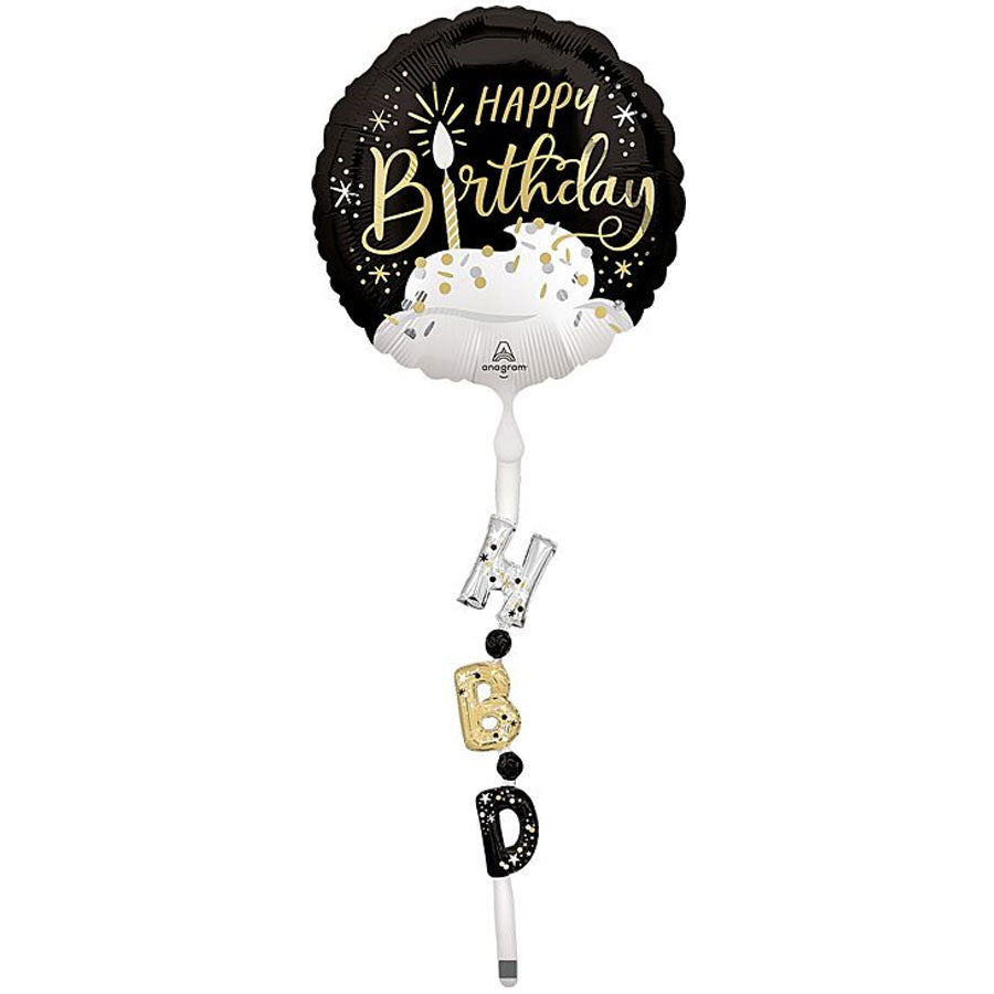 69" Satin Black Silver Gold Birthday Airwalker Balloon