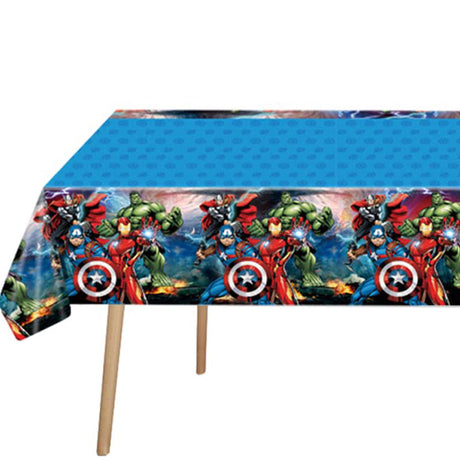 Avengers Table Cover for your superheroes party decoration. Features Iron Man, Captain America, Hulk and Thor.