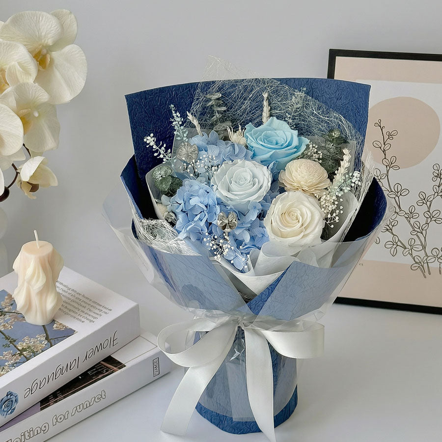 Everlasting Serene Sky Bloom Preserved Flower Bouquet