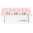Tablecloth with cartoon character design on a pink background