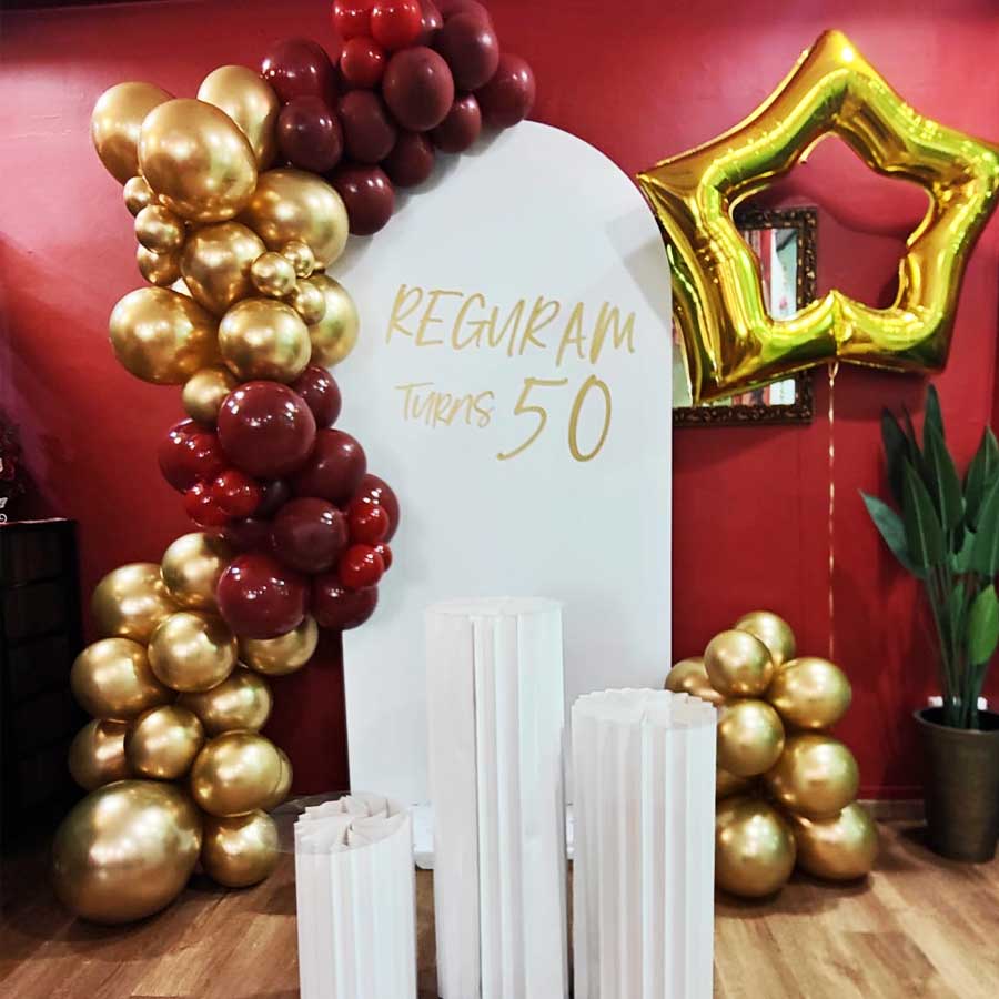 Burgundy Gold Balloon Garland Backdrop Set Up Package