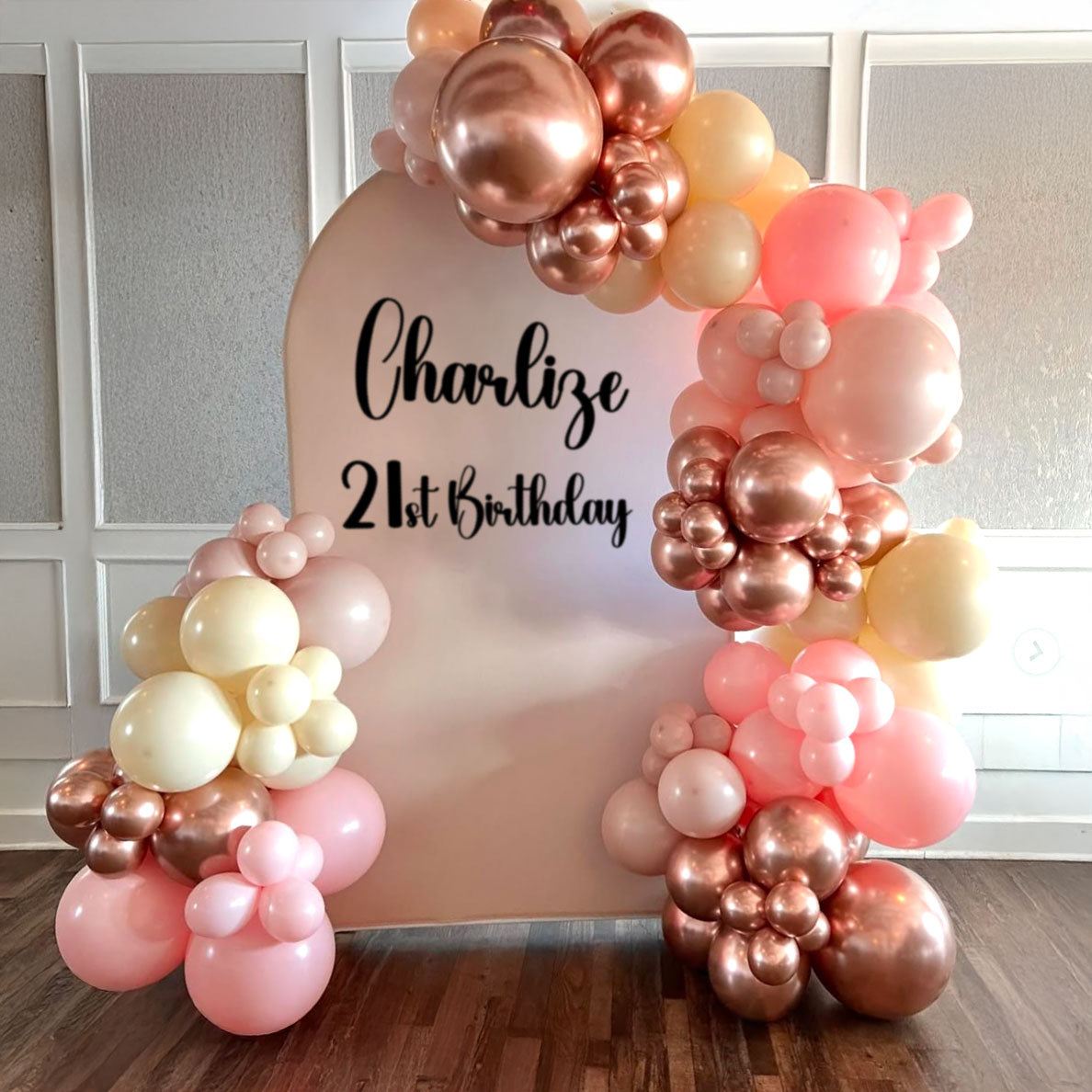 Chrome Rose Gold Pink Balloon Garland 21st Birthday Backdrop
