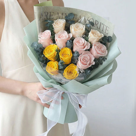 Premium Everlasting Sunshine Blush Rose Bouquet
