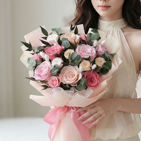 Premium Everlasting Blush Garden Rose Bouquet