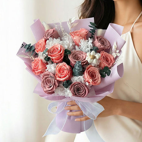 Premium Everlasting Rosy Blush Dream Rose Bouquet