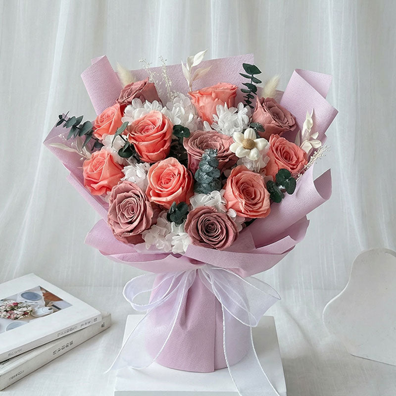 Premium Everlasting Rosy Blush Dream Rose Bouquet