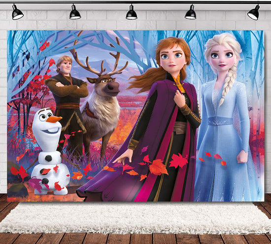 Beautiful Frozen Fabric Backdrop Banner for your birthday cake table backdrop. With this party backdrop, it certainly helps to make cake cutting photos a lot nicer!