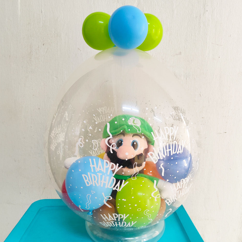 Luigi Soft toy birthday gift in a surprise balloon wrap.