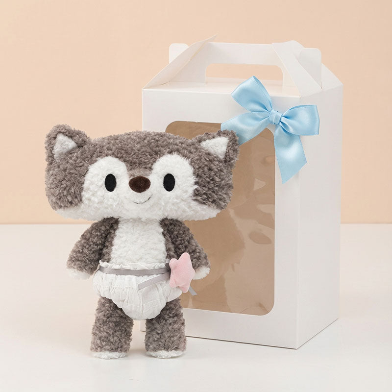 Grey Wolf Baby in Diaper Plush Soft Toy