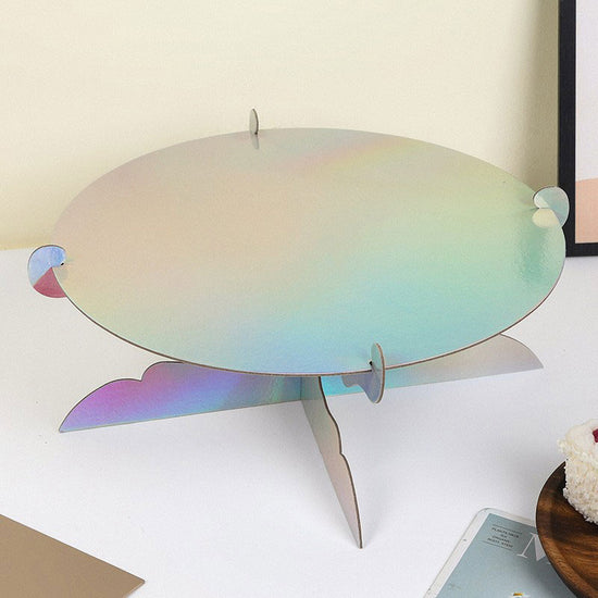 Iridescent Foil Cake Stand with a shiny and shimmeriing look - a great display to decorate the cake table or dessert table.