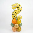 Decorative Jungle Animal balloon arrangement with a number 2 shaped like a cheetah on a white background