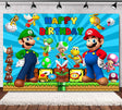 Super Mario Brothers themed birthday backdrop at 125cm x 80cm for your cake cutting party decoration set up.