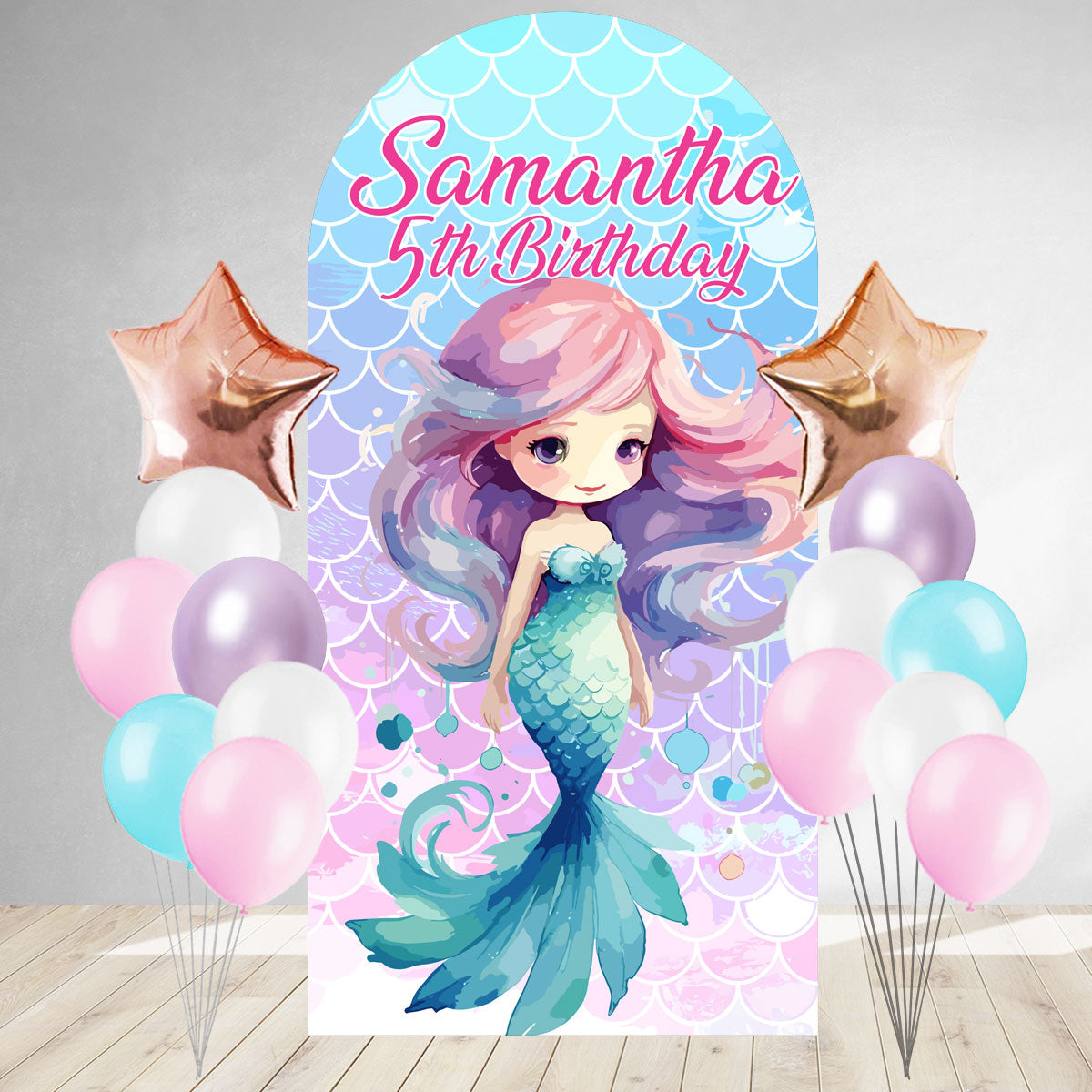 Little Mermaid Birthday Backdrop Balloon Helium Balloons - Main Image