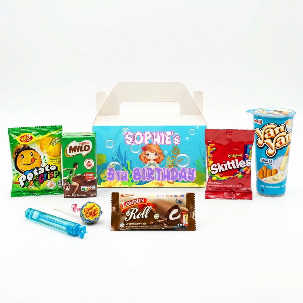 Custom Mermaid Treat Box with Snack Favours