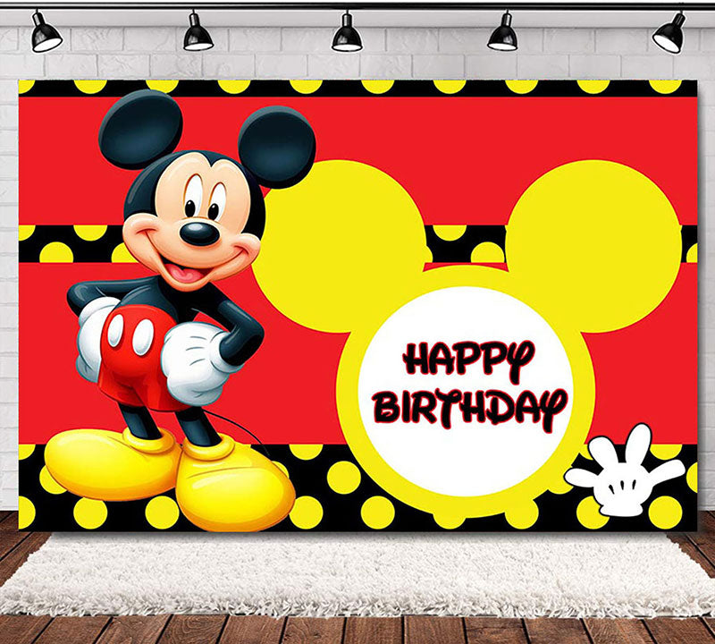 Load image into Gallery viewer, Mickey themed birthday backdrop fabric
