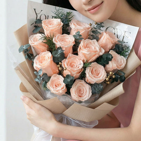 Premium Everlasting Champagne Peach Rose Bouquet