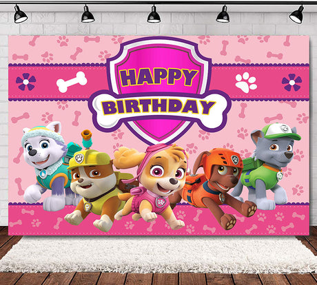 Pink Paw Patrol Birthday Backdrop for the paw patrol fan birthday girl.