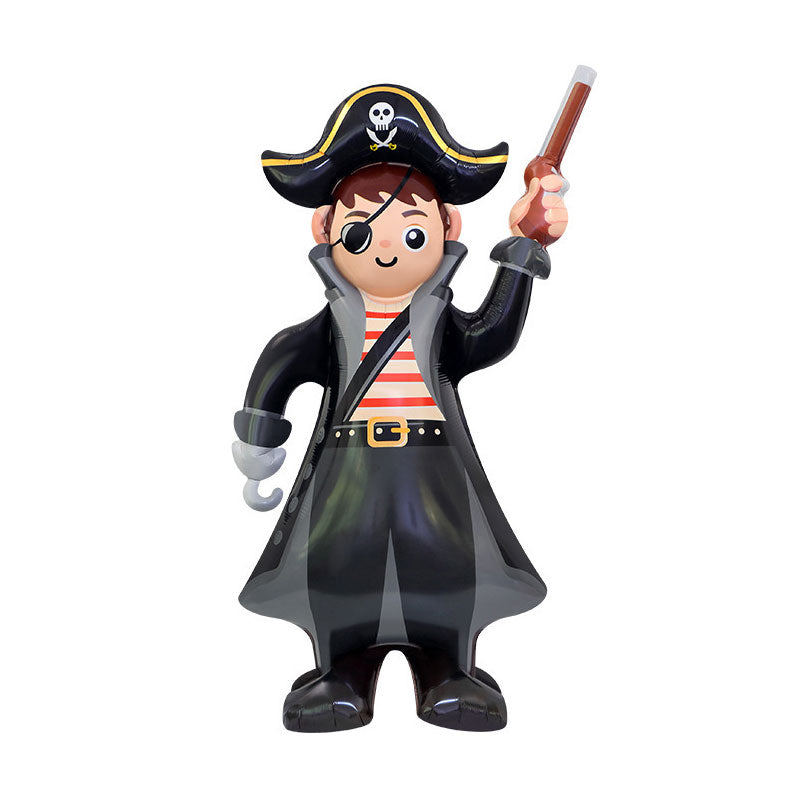 Pirate standing balloon with a hook and tricorn hat on a white background