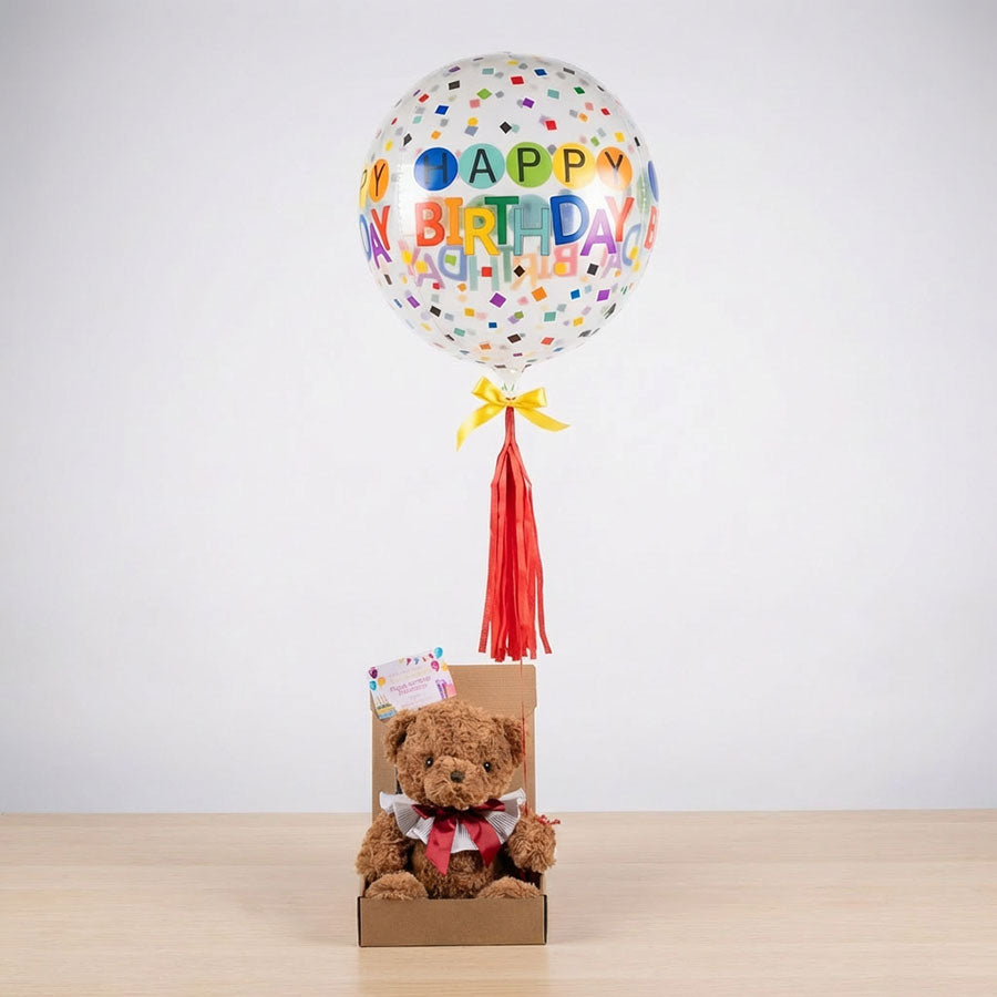 Happy Birthday Orbz Balloon with Teddy Bear Plush