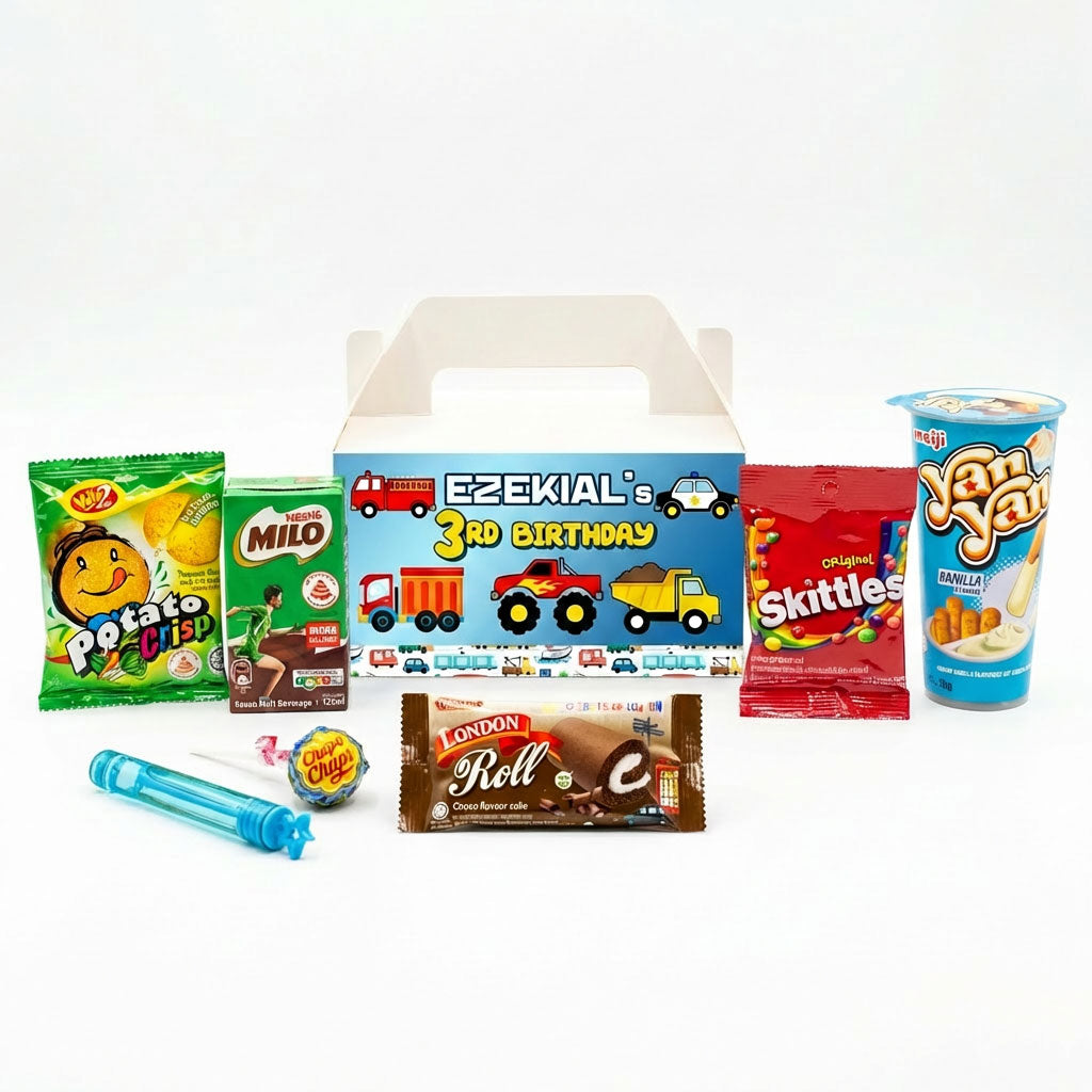 Custom Transportation Treat Box with Snack Favours