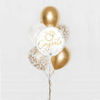 Gold and clear balloons with 'Congrats' text on a white background