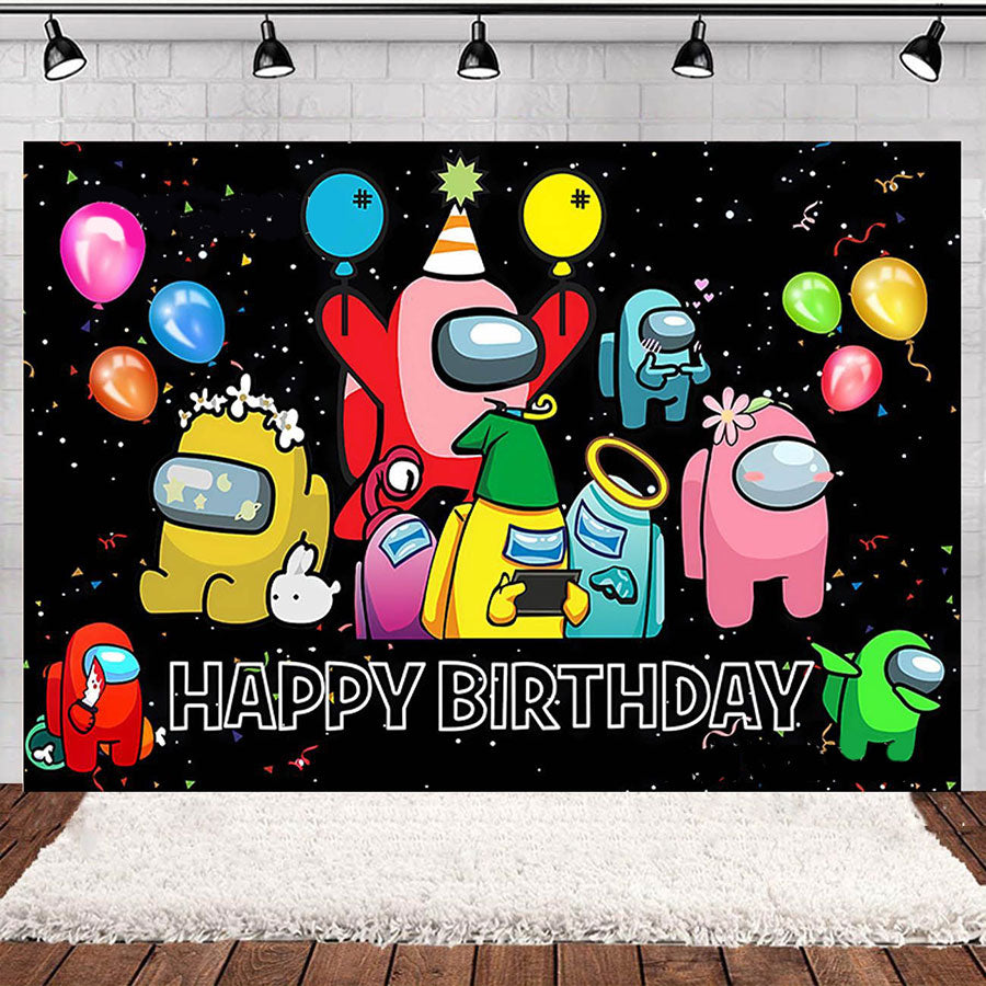 Among Us Balloons Fabric Backdrop Banner