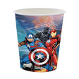 Avengers party cups featuring Iron Man,  Black Panther, Thor and Captain America.