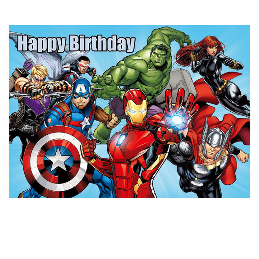 Marvel Superheroes Avengers in Action with the birthday party huge backdrop banner!