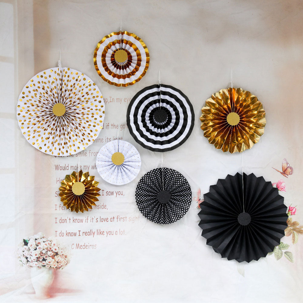 Black & Shimmering Gold Paper Fan Decoration Kit