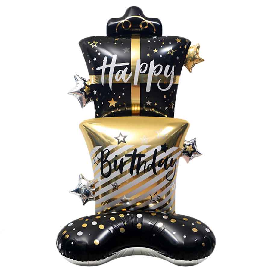 58" Black Gold Birthday Present Standing Balloon.