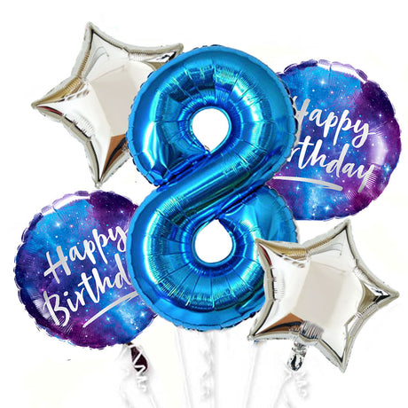 Blue Silver Jumbo Number Birthday Balloon Bouquet