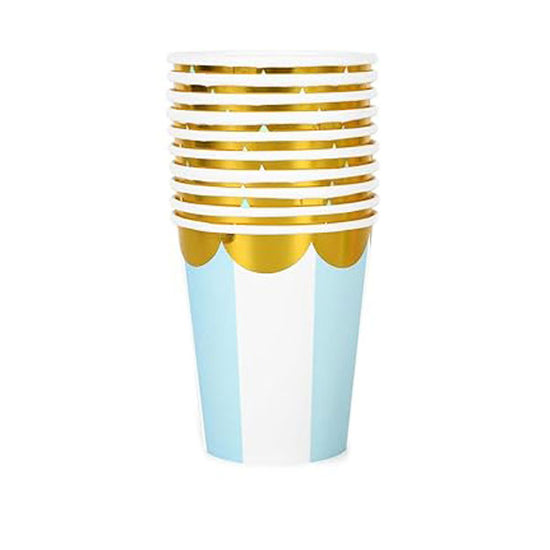 Light Blue Gold Stripes Cups - Party Disposables, Paper Plates Singapore