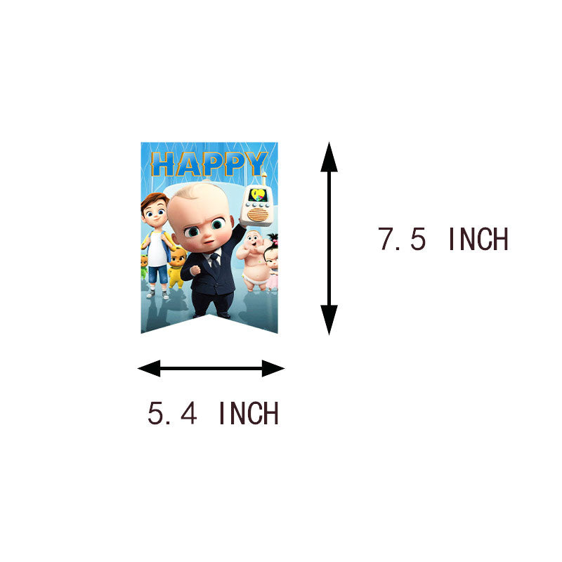 Boss Baby Happy Birthday Banner measures 5.4 inches by 7.5 inches.