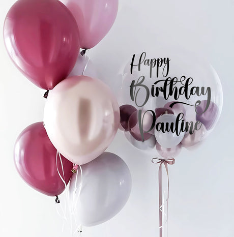 Customised Wine Colours Bubble Balloon with 1 Latex Bouquet