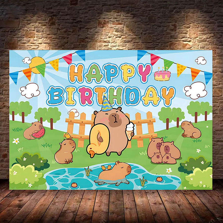 Capybara Birthday Fabric Backdrop Banner