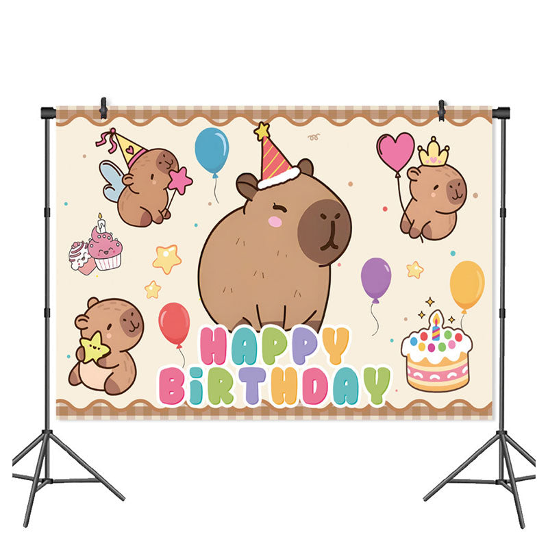 Capybara Birthday Fabric Backdrop Banner
