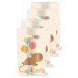 Set of four napkins with capybara illustrations and colorful balloons on a white background