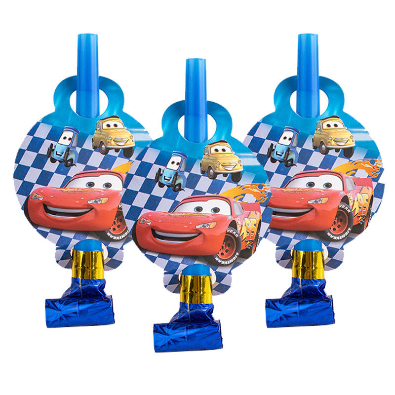 The kids are excited to pick up one of the blowouts for some exhilarating fun. lowing out the crepe pipes with their favourite Cars Lightning McQueen printed on the medallion.