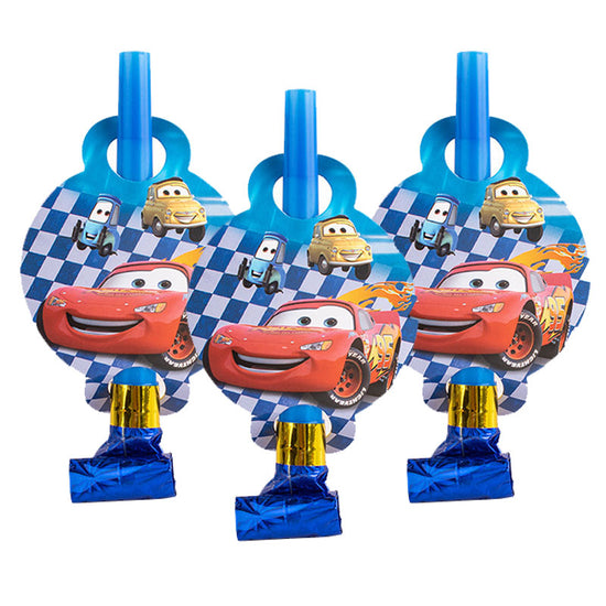 The kids are excited to pick up one of the blowouts for some exhilarating fun. lowing out the crepe pipes with their favourite Cars Lightning McQueen printed on the medallion.