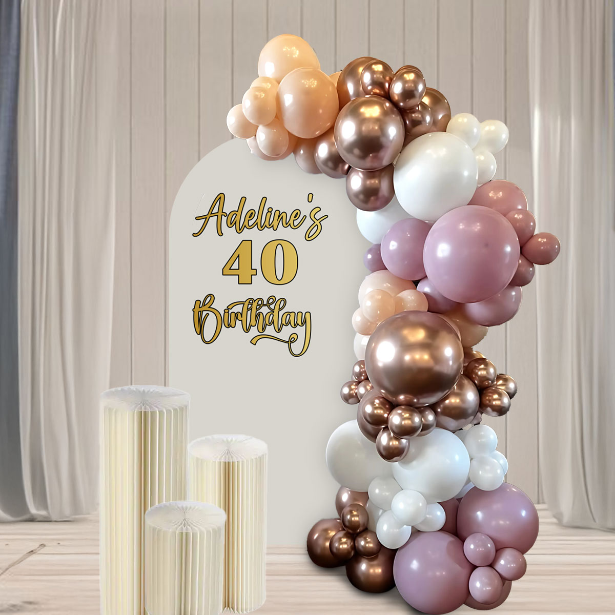 Chrome Champagne Balloon Garland Backdrop Set Up