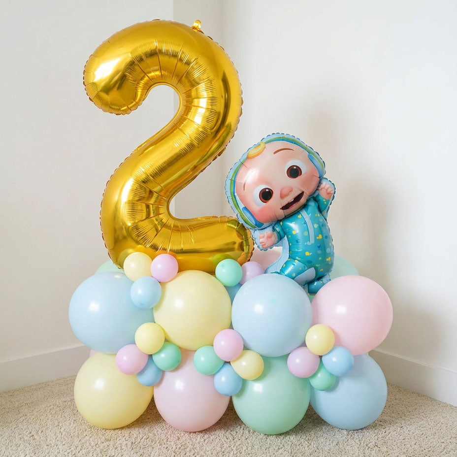 Cocomelon Number Balloon Cluster Stand in Macaron Colours