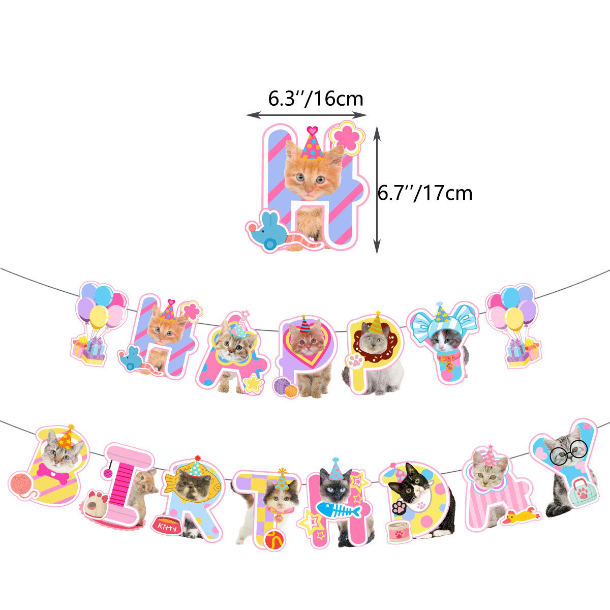 Colourful Cat Kittens Happy Birthday Banner