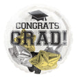 Graduation-themed balloon with 'Congrats Grad!' text and caps on a clear background