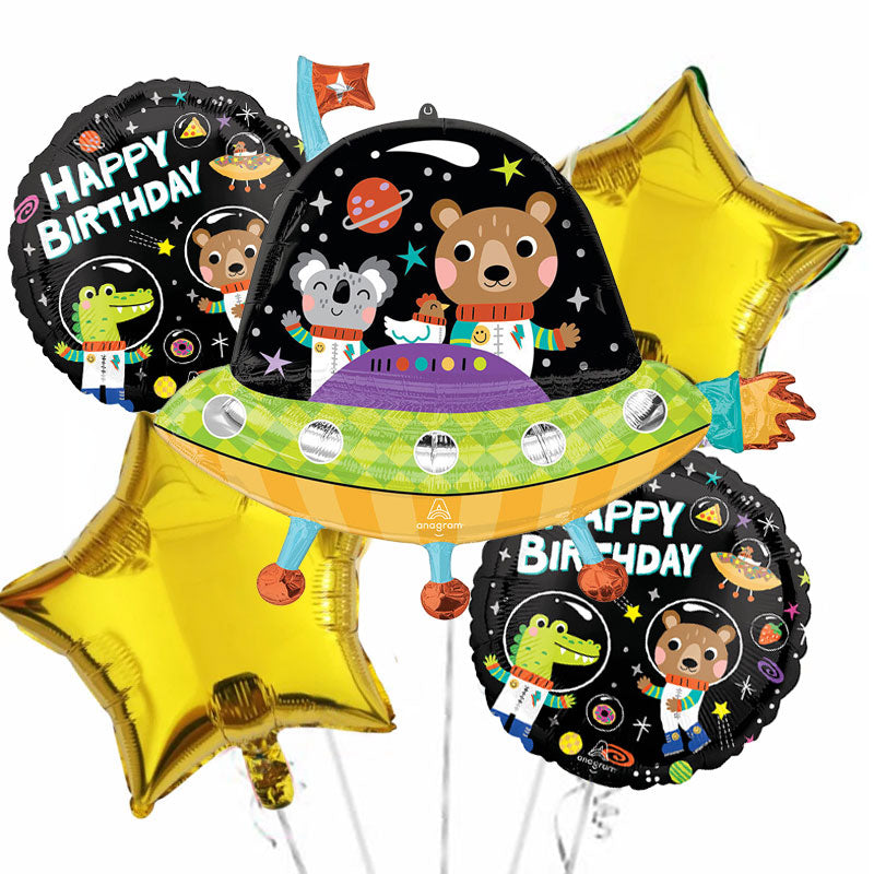 Cosmic Friends in Spaceship balloon bouquet.