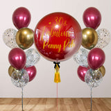 Customised 36" Crystal Burgundy Latex Balloon with 2 Confetti Chrome Bouquets